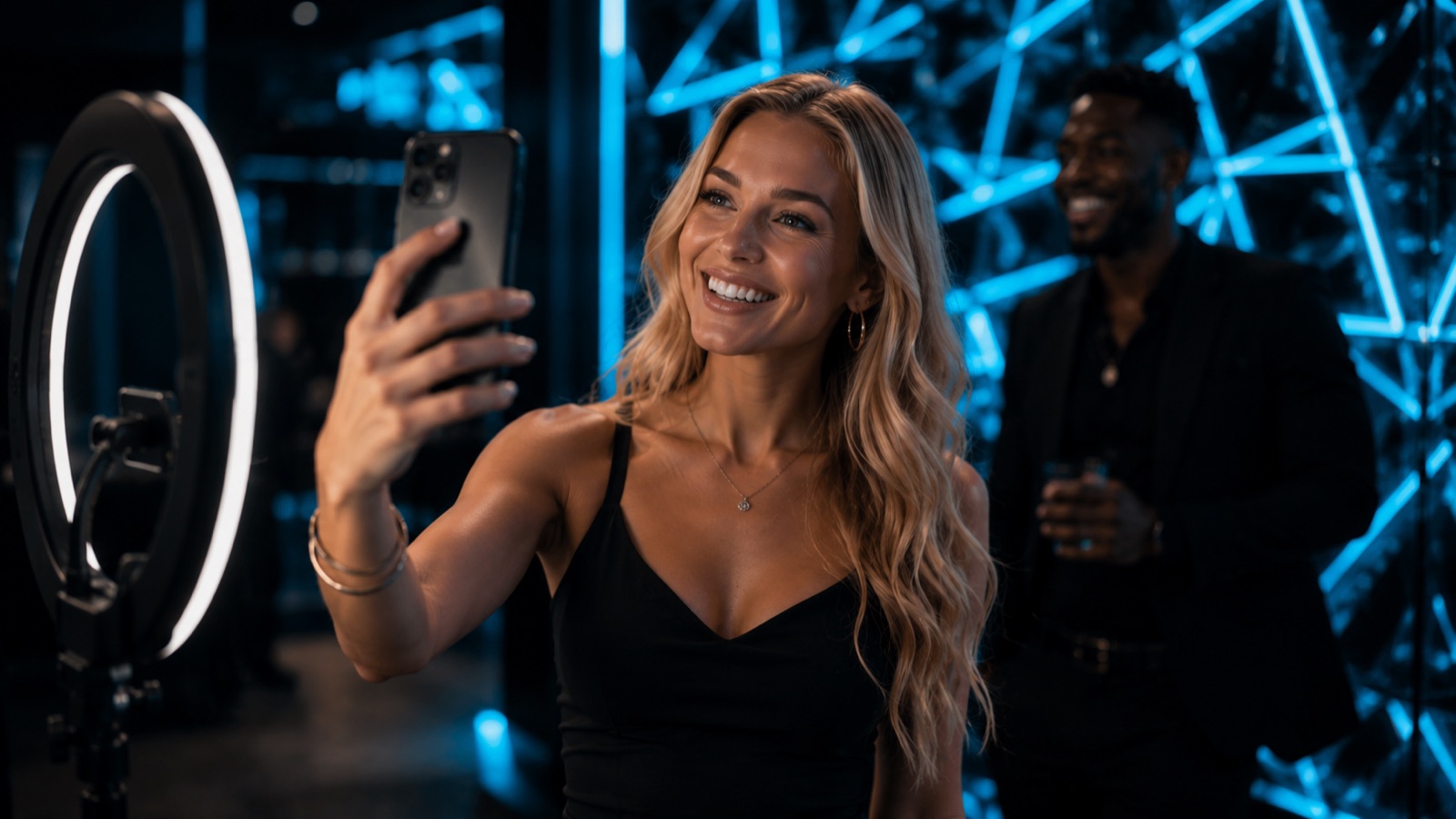 Creatorin filmt Content am Ringlicht im AREO Studio